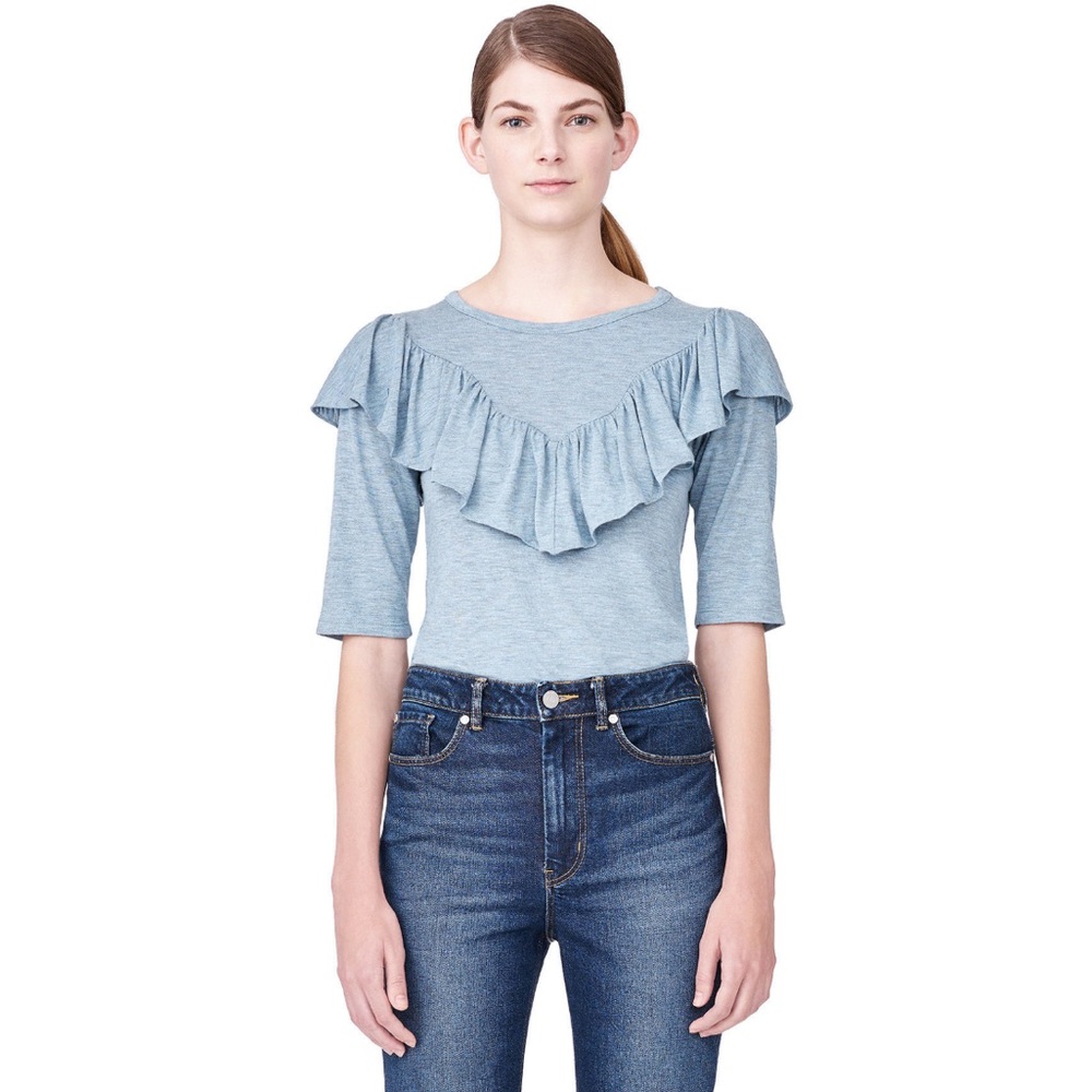 Rebecca Taylor Wool Blend Ruffle Knit Top Blue‎ Size S